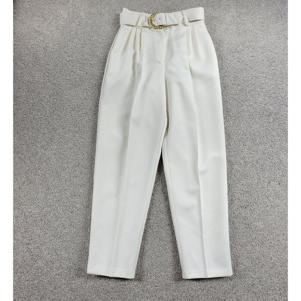 Vintage‎ Ellen D Womens Pants 9/10 White Pleated Belted Tapered Ankle Career